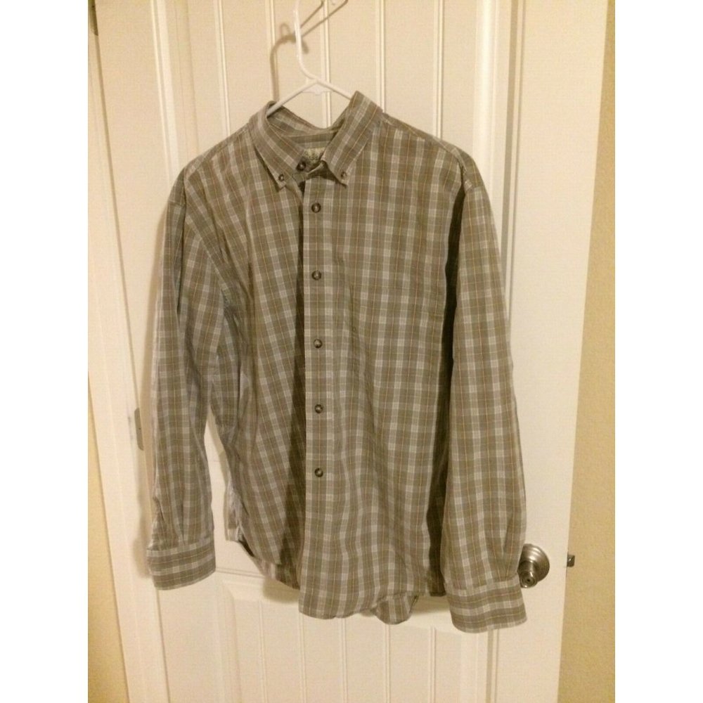 Cabela's Men's Button Down Shirt Light Green Plaid Large GUC Long Sleeve